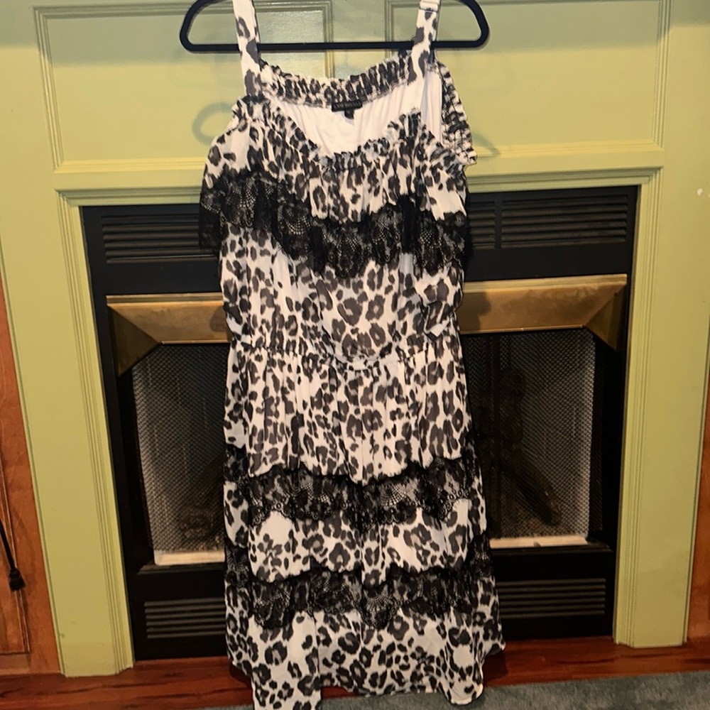 Lane Bryant black and white leopard and lace layered dress